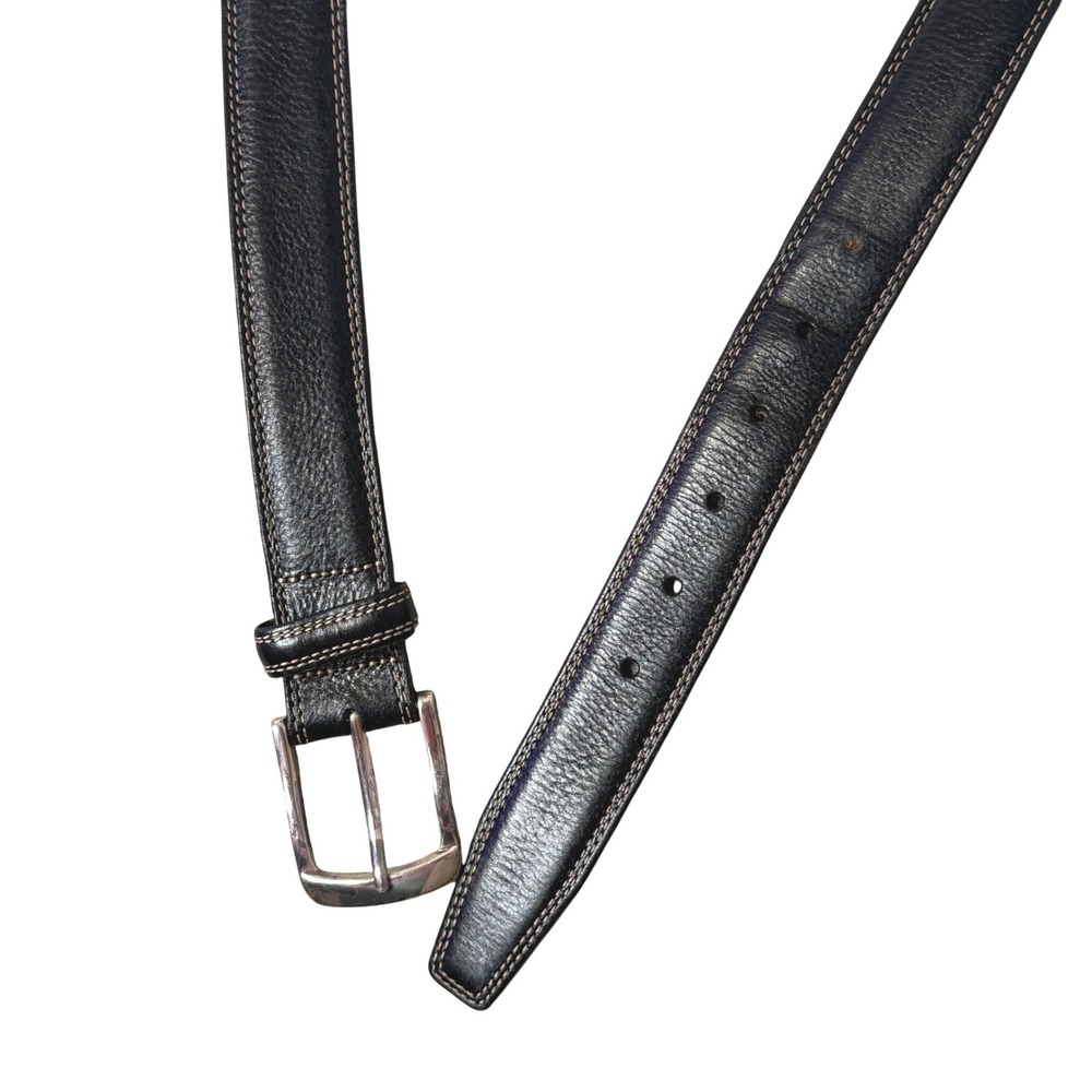 Brighton Leather Belt Mens 42 Black Italian Calfskin M10383 Double Stitch Buckle